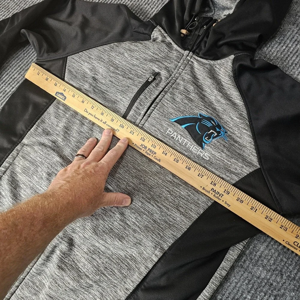 Carolina Panthers Jacket Mens Medium Gray Black NFL Football Full Zip Hooded NFL